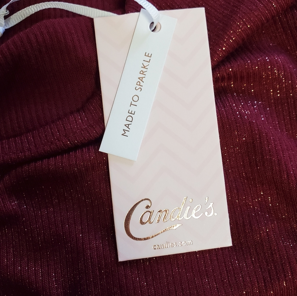 CANDIE'S BURGUNDY GOLDEN SHIMMER STRAPPY BACK TOP! - Picture 14 of 15